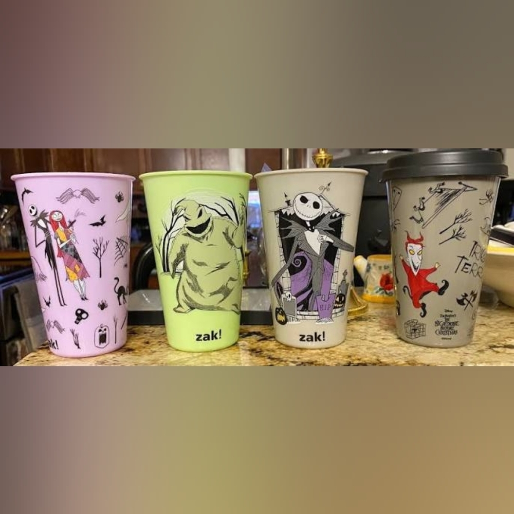 Disney The Nightmare Before Christmas 4 Pack Tumblers W/ Lids Black Green Purple